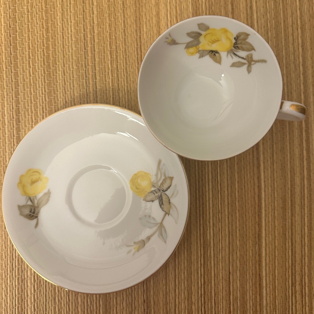 Cotillion by Sango Japan Yellow Rose Gold Trim Fine China 6-Piece 1950 - Picture 5 of 11
